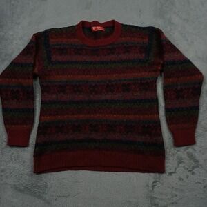 Peruvian Sweater Womens Large Red Striped Alpaca Perumaqui Pullover
